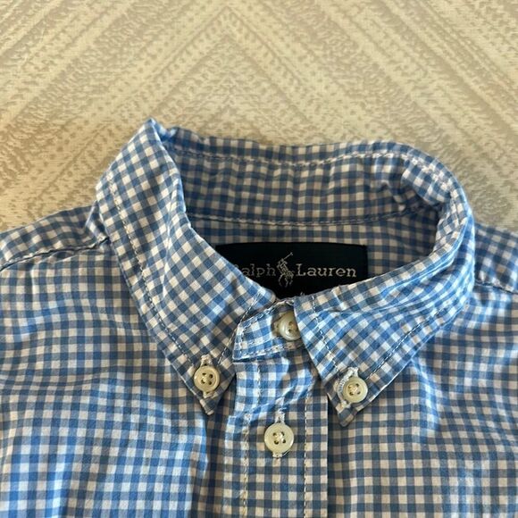Ralph Lauren Blue & White Gingham Short-Sleeve Button Down Shirt - Size 18M - Picture 3 of 7